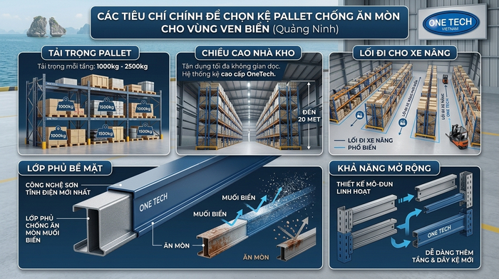 Bảng tiêu chí chọn kệ pallet chống ăn mòn cho vùng ven biển Bảng tiêu chí chọn kệ pallet chống ăn mòn cho vùng ven biển