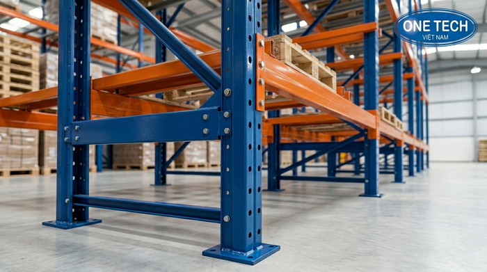 Cấu tạo kệ drive in Quảng Ninh Cấu tạo kệ drive in Quảng Ninh gồm khung cột tay đỡ ray dẫn pallet