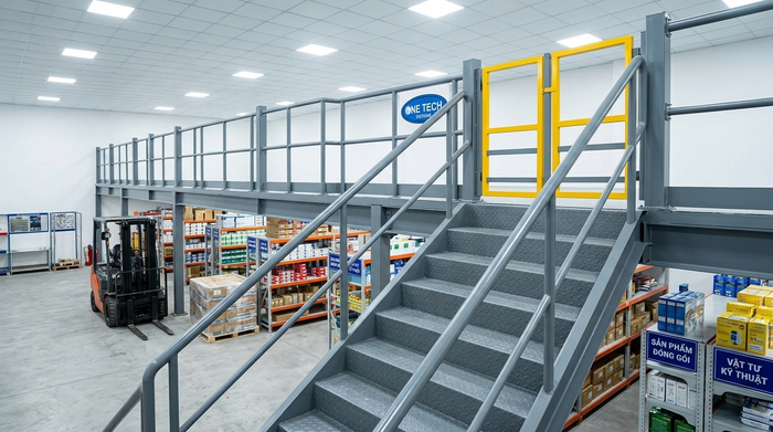 Cầu thang lan can kệ sàn mezzanine Cầu thang và lan can an toàn cho kệ sàn mezzanine Quảng Ninh