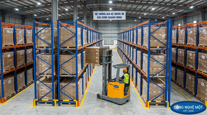 Kệ drive in Quảng Ninh dạng khối sâu Kệ drive in Quảng Ninh thiết kế dạng khối sâu cho kho pallet