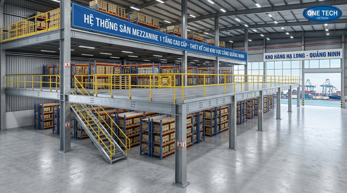 Kệ sàn mezzanine 1 tầng Kệ sàn mezzanine 1 tầng cho kho hàng tại Quảng Ninh