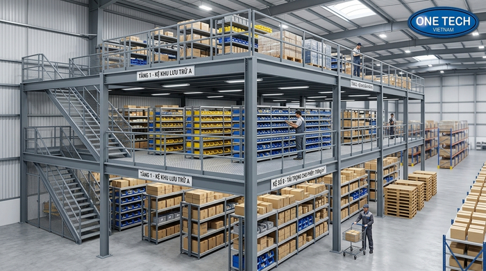 Kệ sàn mezzanine nhiều tầng Quảng Ninh Kệ sàn mezzanine nhiều tầng giúp tăng diện tích lưu trữ trong kho cao