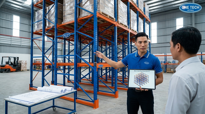 OneTech Group tư vấn kệ drive in Quảng Ninh OneTech Group tư vấn kệ drive in Quảng Ninh cho kho pallet tải trọng nặng
