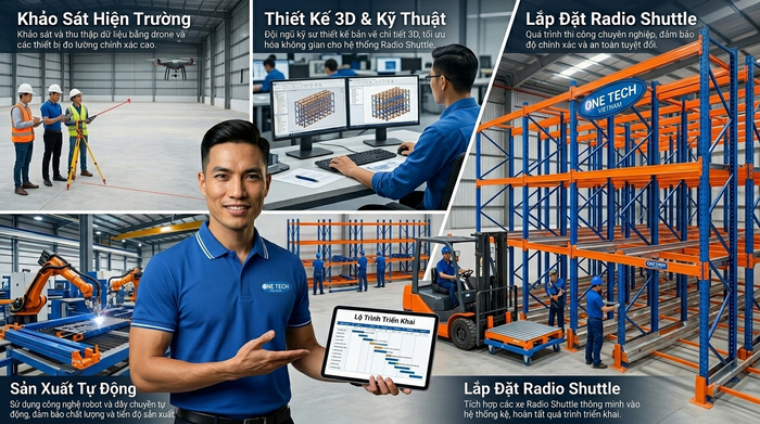 Quy trình khảo sát thiết kế sản xuất và lắp đặt kệ Radio Shuttle Quảng Ninh