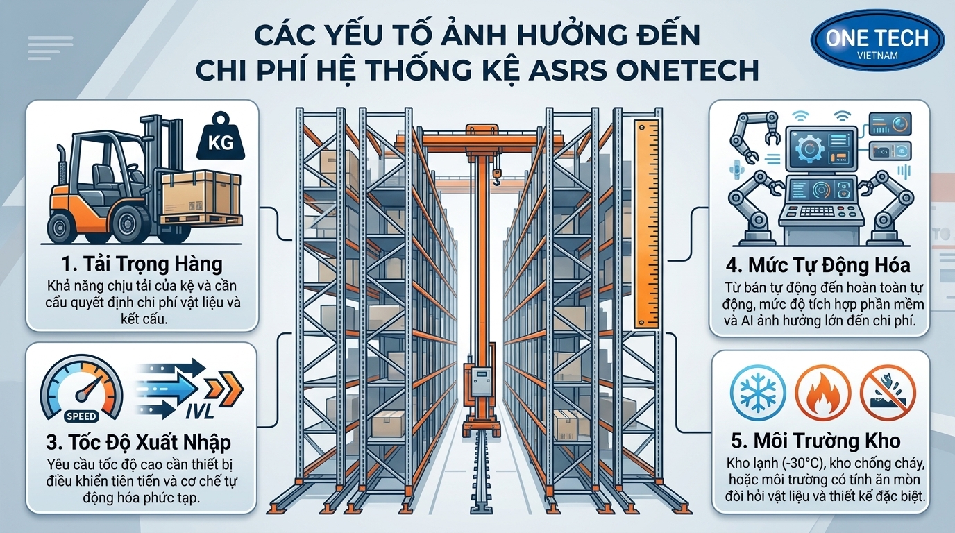 Bảng yếu tố ảnh hưởng chi phí kệ kho ASRS Quảng Ninh