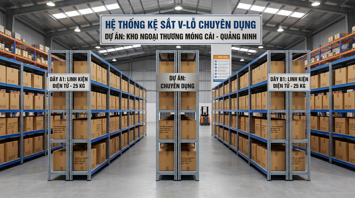 Kệ sắt V lỗ cho kho ngoại quan Móng Cái, Quảng Ninh