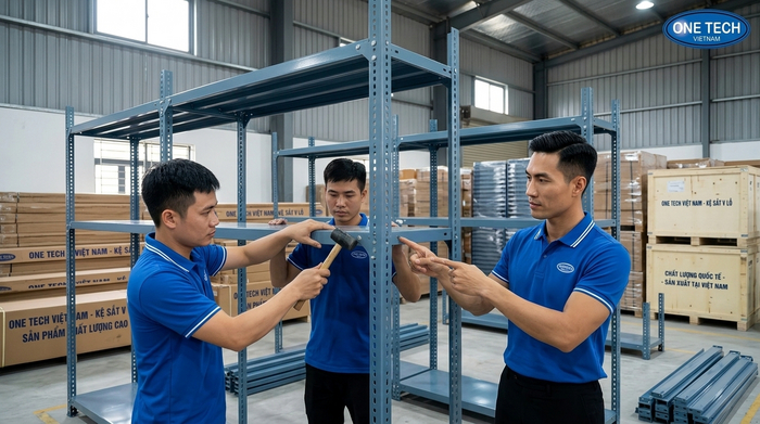 Đội ngũ lắp đặt kệ sắt V lỗ nhanh chóng tại Quảng Ninh
