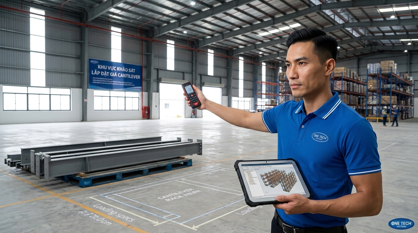 Khảo sát mặt bằng trước khi lắp kệ tay đỡ Quảng Ninh