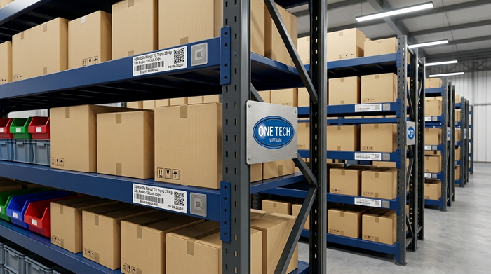 Mã vị trí barcode và RFID trên kệ kho hàng thông minh