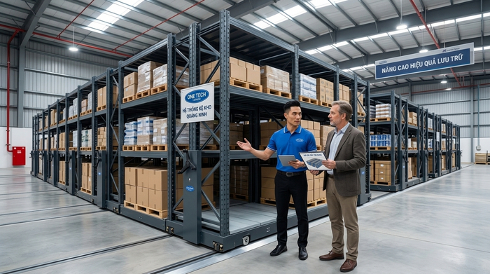 Tư vấn kệ kho di động Quảng Ninh OneTech Tư vấn thiết kế kệ kho di động Quảng Ninh cho kho logistics và kho công nghiệp
