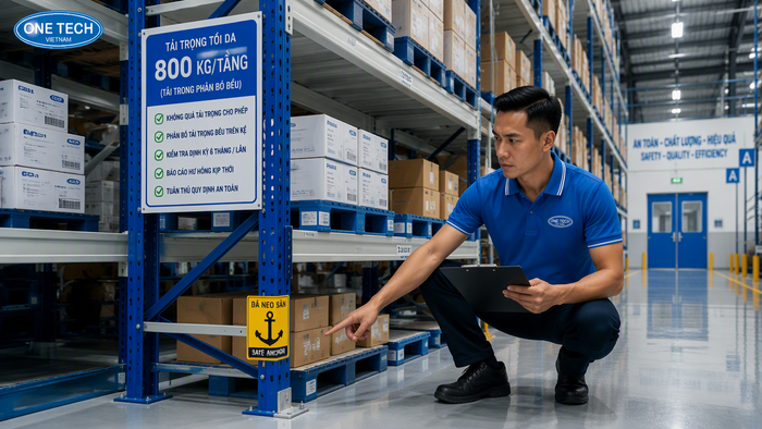 Kiểm tra an toàn hệ thống kệ kho dược phẩm sau lắp đặt