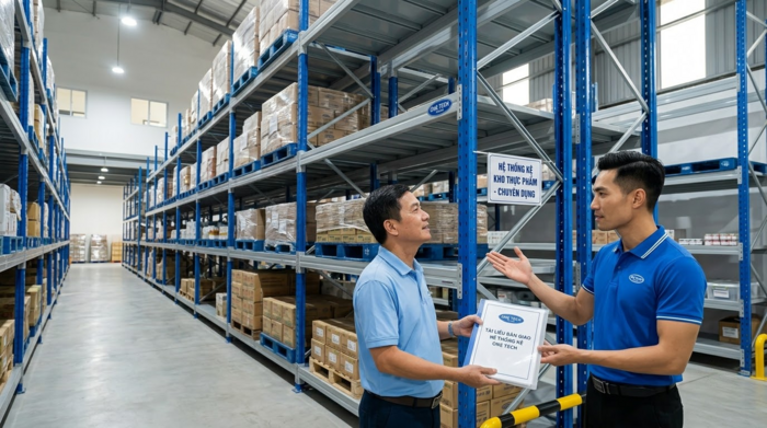 Bàn giao hệ thống kệ kho hàng thực phẩm sau lắp đặt