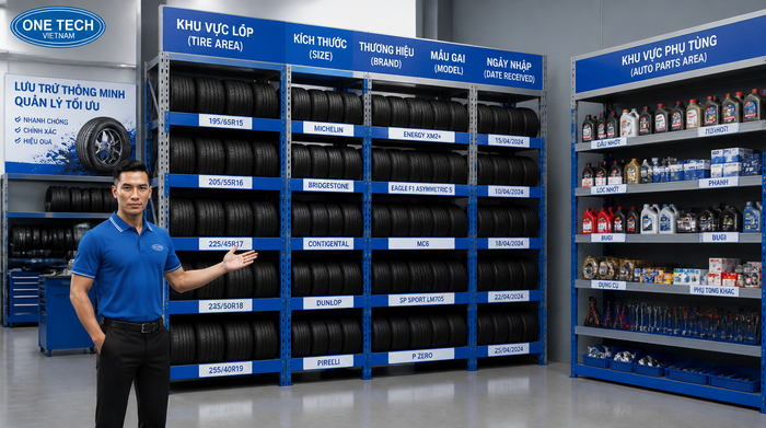 Bố trí kệ để lốp và kệ phụ tùng ô tô Bố trí kệ để lốp và kệ phụ tùng ô tô