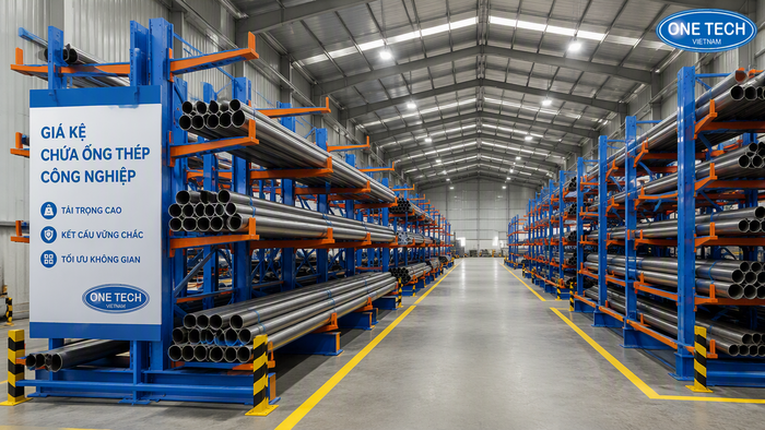 Bố trí lối đi xe nâng cho hệ thống kệ ống thép trong kho