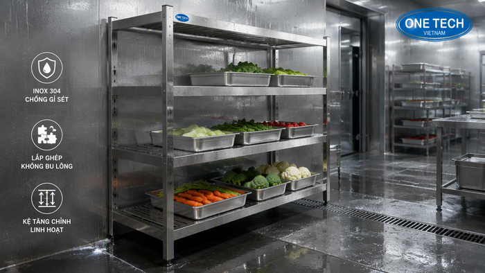 Kệ kho lạnh inox dễ vệ sinh cho môi trường ẩm ướt