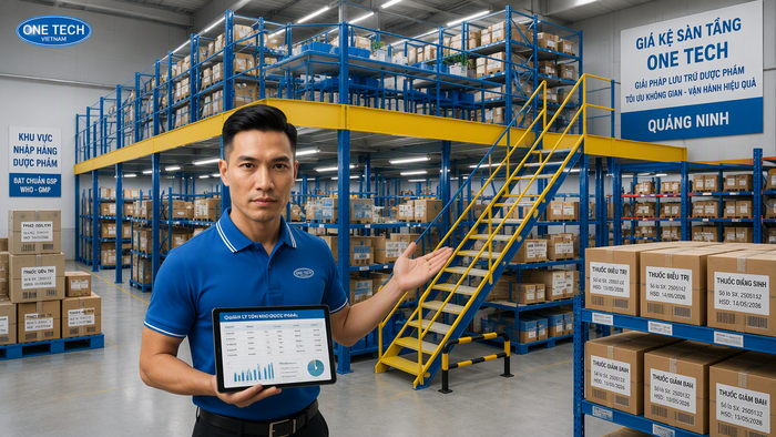Kệ sàn lửng Mezzanine tối ưu diện tích kho dược phẩm tại Quảng Ninh