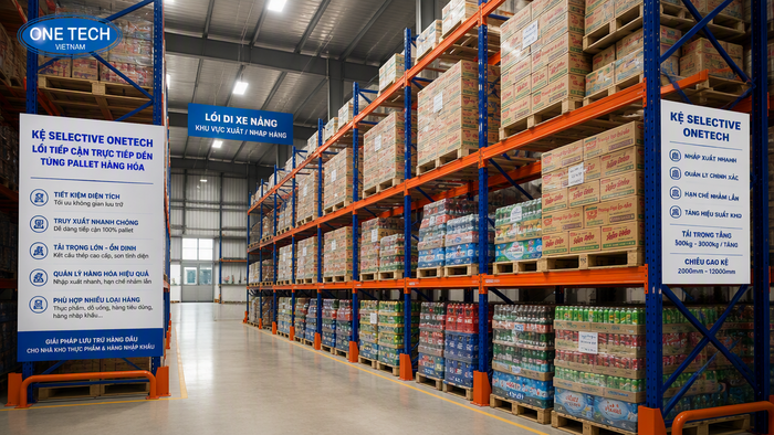 Kệ Selective cho kho pallet thực phẩm và hàng nhập khẩu