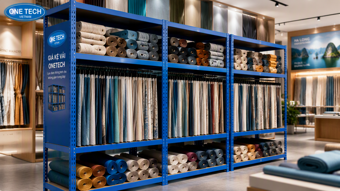 Kệ treo vải trong showroom tại Hạ Long Quảng Ninh