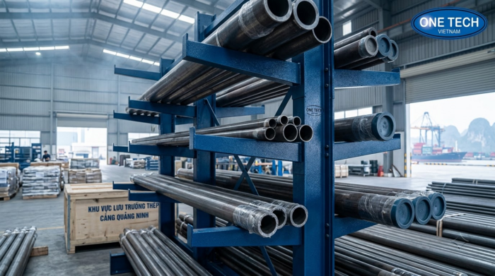 Kho ống thép gần cảng tại Quảng Ninh cần kệ chịu tải và chống ẩm