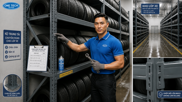 Kiểm tra bảo trì kệ để lốp xe trong kho ẩm Kiểm tra bảo trì kệ để lốp xe trong kho ẩm