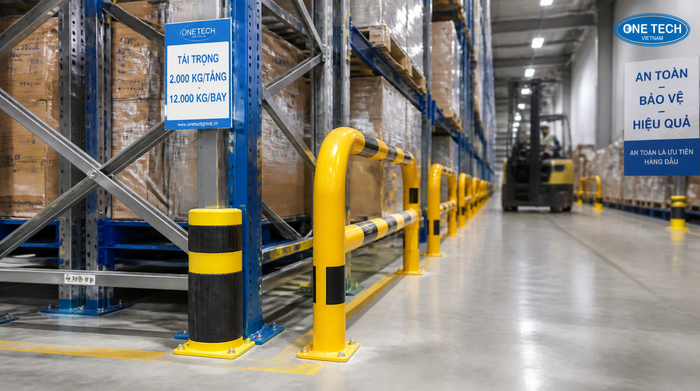 Phụ kiện an toàn cho kệ kho logistics Quảng Ninh Ốp chân trụ và rào bảo vệ kệ kho logistics Quảng Ninh