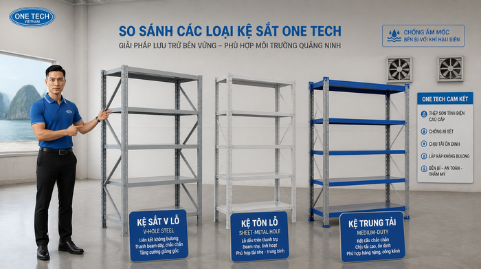 So sánh các loại kệ tải nhẹ phổ biến tại Quảng Ninh So sánh kệ sắt V lỗ kệ tôn lỗ và kệ trung tải Quảng Ninh