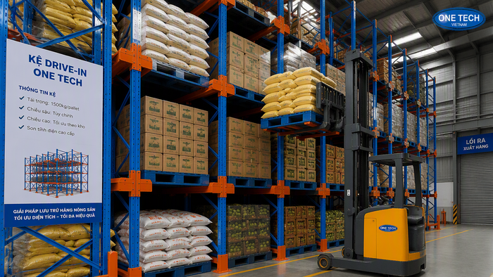 Kệ Drive In tối ưu diện tích kho nông sản Kệ Drive In mật độ cao cho kho nông sản đóng pallet tại Quảng Ninh