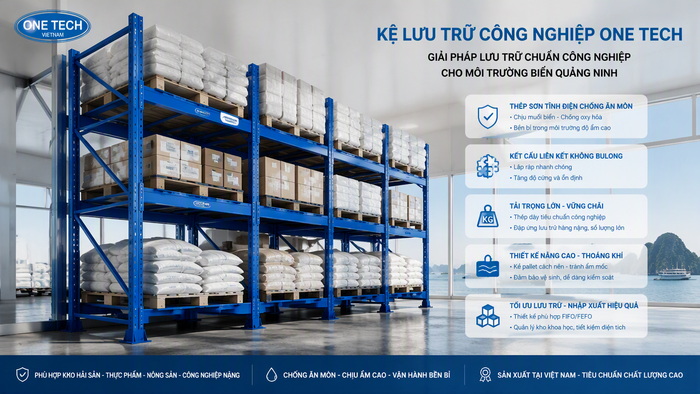 Kệ kho nông sản chống ẩm cho môi trường ven biển Quảng Ninh Kệ kho nông sản tại Quảng Ninh cần chống ẩm và chống ăn mòn trong môi trường ven biển