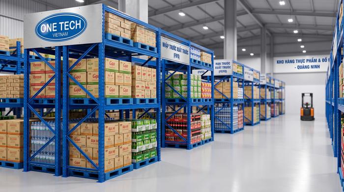 Kệ pallet selective cho kho F&B Quảng Ninh Kệ pallet selective cho kho thực phẩm và đồ uống nhiều mã hàng tại Quảng Ninh