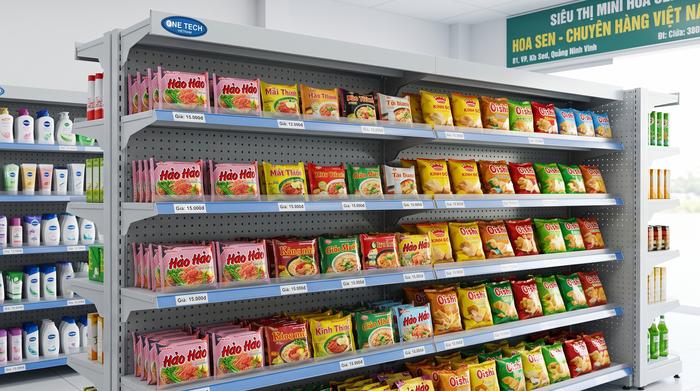 Kệ siêu thị tôn lỗ cho FMCG Quảng Ninh Kệ siêu thị tôn lỗ trưng bày hàng FMCG tại Quảng Ninh