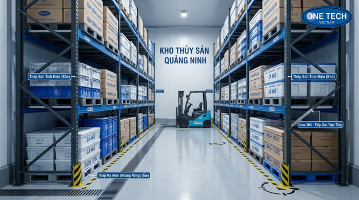 Tối ưu lối đi xe nâng trong kho hải sản Thiết kế lối đi xe nâng cho kho thủy hải sản Quảng Ninh